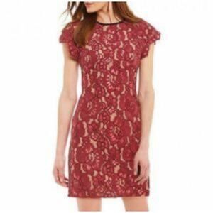 WAYF Floral Lace cutout back dress in Maroon. Size XS